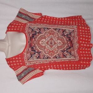Lucky Brand Blouse Size 3X Short Sleeves Red Cotton Modal